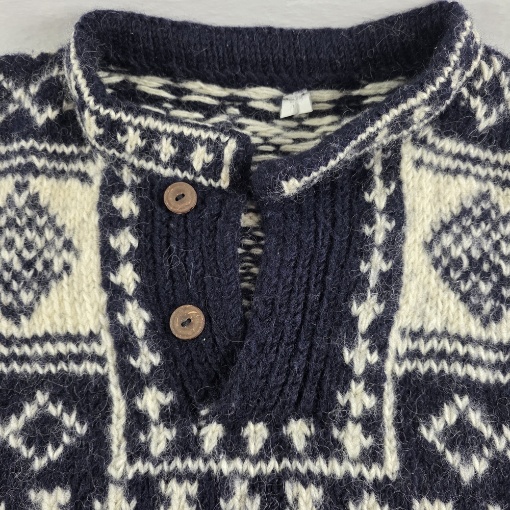 Nepal Men's Chunky Hand Knit Wool Sweater Black White Nordic Pattern - Picture 5 of 12